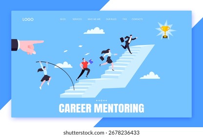 Progressão de carreira dedica-se ao desafio do caminho com os objetivos do troféu de realização de metas de negócios em cima da ilustração de vetor plana conceito de negócios de ti. Um trabalhador de escritório a caminho do sucesso profissional.