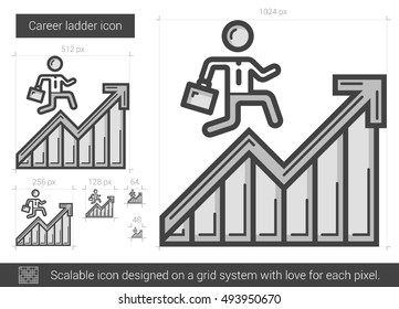 Icono de línea vectorial de escalera profesional aislado en fondo blanco. Icono de línea de la escalera de carrera para infografía, sitio web o aplicación. Icono escalable diseñado en un sistema de cuadrícula.