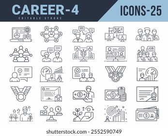 career Line Editable 25 Icons set. Vector illustration in modern thin line style of career icons.
