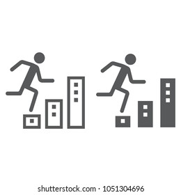 Career line and glyph icon, development and business, man climbs up on graph sign vector graphics, a linear pattern on a white background, eps 10.