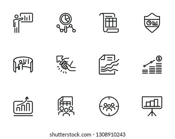 Career line icon set. Set of line icons on white background. Working concept. Diagram, business plan, career growth, Vector illustration can be used for topics like office, job, management