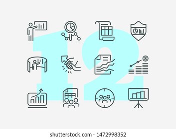 Career line icon set. Set of line icons on white background. Working concept. Diagram, business plan, career growth, Vector illustration can be used for topics like office, job, management