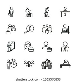 Career line icon set. Set of line icons on white background. First place, candidate, team. Career concept. Vector illustration can be used for topics like job, hiring process