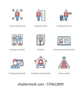 Career management, professional development, individual success, corporate business symbol. Thin line art icons with flat colorful design elements. Modern linear style illustrations isolated on white.
