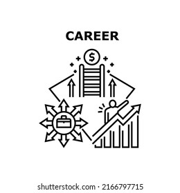 Career Manager Vector Icon Concept. Career Manager In Company, Increasing Sales And Profit, Employee Productivity And Development. Leadership And Goal Success Achievement Black Illustration