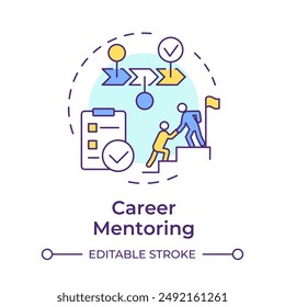 Career mentoring multi color concept icon. Support in professional development. Guidance. Goal achievement. Round shape line illustration. Abstract idea. Graphic design. Easy to use in article