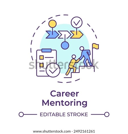 Career mentoring multi color concept icon. Support in professional development. Guidance. Goal achievement. Round shape line illustration. Abstract idea. Graphic design. Easy to use in article