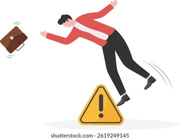 Career mistakes or setbacks, crises and risks in business investments or operations, businessmen falling at warning signs

