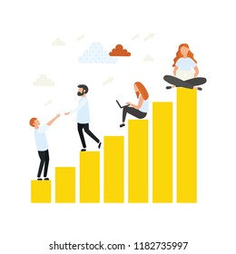 Career. Modern flat design concept  with cute young woman and man at work. Office workers. Development