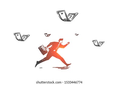 Career and money pursuit concept sketch. Hand drawn isolated vector