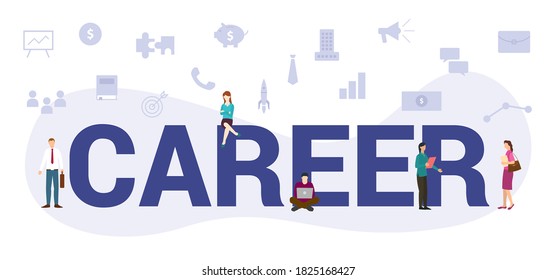 career oncept with modern big text or word and people with icon related modern flat style