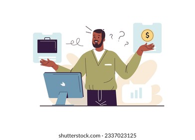 Career opportunities concept with people scene in the flat cartoon design. The employer offers career opportunities to ambitious employees. Vector illustration.