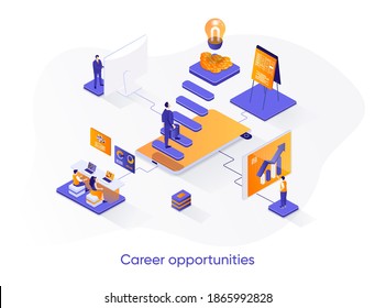 Career opportunities isometric web banner. Career growth and skills development isometry concept. Professional challenge and achievement 3d scene design. Vector illustration with people characters.