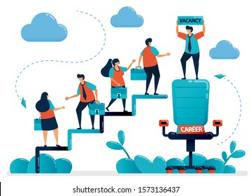 Career opportunities at job fair. We're hiring and recruitment ads. Human resources, open vacancy. Job Seekers come applying for jobs. Vector illustration for business card, banner, brochure, flyer