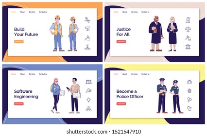 Career opportunities landing page vector template. Professions website interface idea with flat illustrations. Occupations and jobs homepage layout. Services web banner, webpage cartoon concept