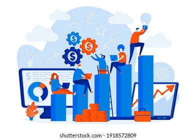 Career opportunities web concept with people. Professional career path scene design. Motivation and leadership composition in flat style. Vector illustration for social media promotional materials.