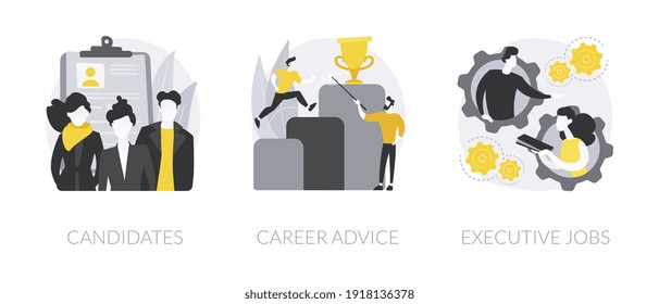 Career opportunity abstract concept vector illustration set. Candidate list, career advice, executive job, human resources, find employee, job applicant, leadership coach, create CV abstract metaphor.