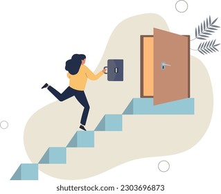 Career opportunity, door step to success, career development or growth and improvement to reach success, job promotion or challenge to grow concept.flat vector illustration.