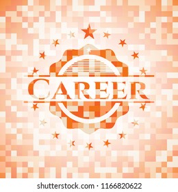 Career orange tile background illustration. Square geometric mosaic seamless pattern with emblem inside.