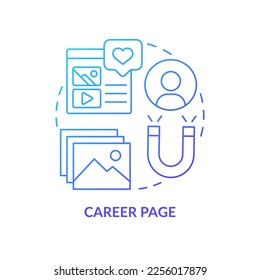 Career page blue gradient concept icon. Employer branding. Search talent. Recruitment. Candidate management abstract idea thin line illustration. Isolated outline drawing. Myriad Pro-Bold font used