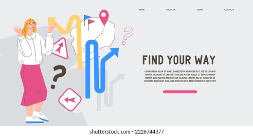 Career path choice and success concept for website, flat vector illustration. Choice making, decision about education and career.