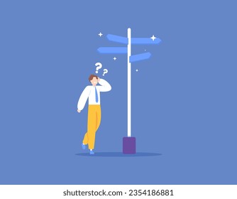 career path. choose a way of life. decision making for the future. think and make a choice. Businessmen are confused to make decisions. direction sign. illustration design concept. vector elements