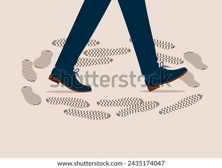 Career path dead end. Frustrated businessman walk in circle with no way out and no career path.  Modern vector illustration in flat style