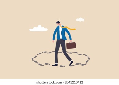 Career path dead end, work on same old repetitive job, business as usual no motivation or infinity loop routine job concept, frustrated businessman walk in circle with no way out  and no career path.