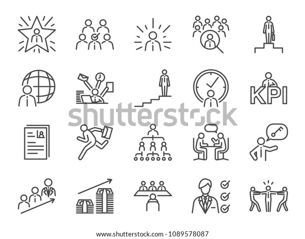 Career path icon set. Included the icons as newbie,\
job seeker, headhunter, headhunting, first jobber, rookie, promoted\
and more
