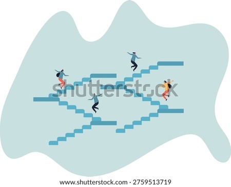Career path or improvement, growth stair to success, job promotion or business competition, aspiration or motivation to succeed .human life and situation.