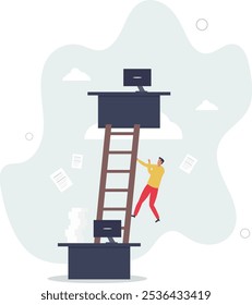 Career path or job promote, occupation or ladder of success, growth step or progress to achieve goal, challenge and ambition concept.flat characters.