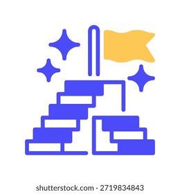 Ícone da Linha de Trajetória de Carreira, Símbolo de Estrutura de Tópicos para Crescimento Pessoal, Plano de Promoção, Escada de Sucesso, Definição de Metas e Roteiro de Viagem. Ícone de sinal vetorial.