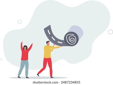 Career path road to success, begin or start new job or career development, leadership to plan for business direction concept.flat design.illustration with people.