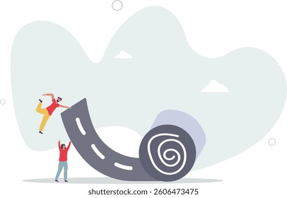 Career path road to success, begin or start new job or career development, leadership to plan for business direction concept.flat character life .