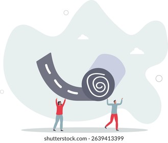 Career path road to success, begin or start new job or career development, leadership to plan for business direction concept. character life .