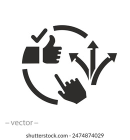 career or pathway choice icon, best decision, recommend future success, good route, flat symbol on white background - vector illustration