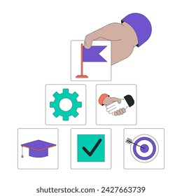 Career pathway planning 2D linear illustration concept. Aspirations corporate cartoon hand isolated on white. Setting professional goals. Ambitious strategy metaphor abstract flat vector outline
