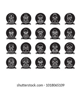 Career People and Occupation Icons Set
flat black
