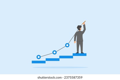 career planning. business people arrange steps on the path of career or success. achievement. career growth. steps to succes