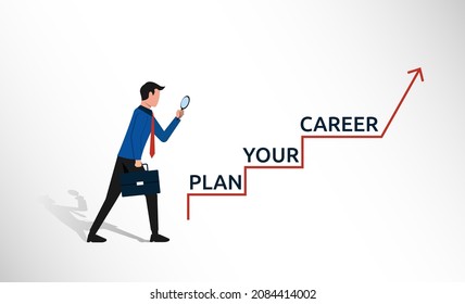 Career planning concept with Businessman holding magnifier vector illustration.