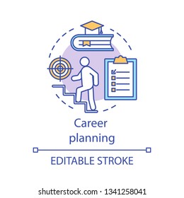Career planning concept icon. Professional growth idea thin line illustration. Goal achievement. Education, internship program. Career ladder movement. Vector isolated outline drawing. Editable stroke