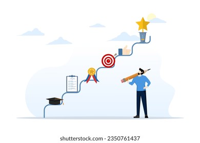 career planning concept, steps to develop career growth plans and opportunities, professional achievement or business success, entrepreneurial planning steps to success in work and career path.