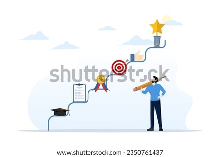 career planning concept, steps to develop career growth plans and opportunities, professional achievement or business success, entrepreneurial planning steps to success in work and career path.