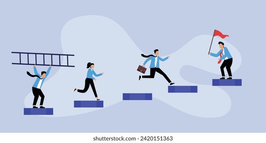 career planning, career development concept, team work 2d vector illustration