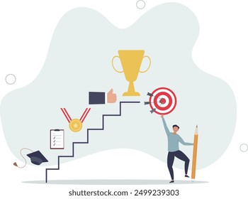 Career planning, step to develop plan and growth career opportunity, professional achievement or business success concept.flat design.illustration with people.