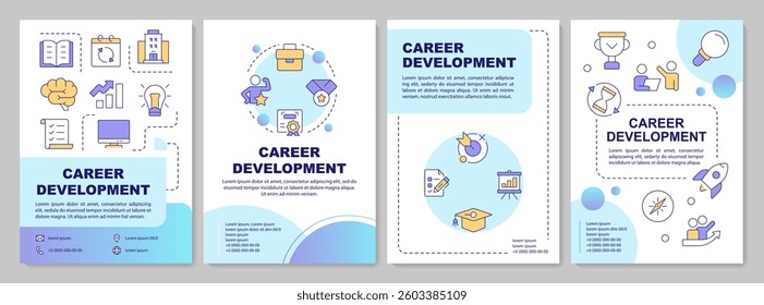 Career planning types blue gradient brochure template. Target goal. Professional growth. Leaflet design with linear icons. Editable 4 vector layouts