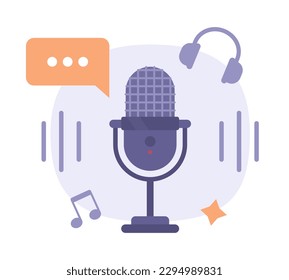 Career in podcasting flat concept vector spot illustration. Microphone. Editable 2D cartoon object on white for web design. Launching live stream talking show creative idea for website, mobile app