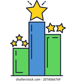 Career Podium Vector Icon. Rating Star Award On Pedestal Top. Job Reward For First, Second And Third Place. Employee Growth Or Company Progress Concept