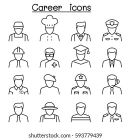 Career, Profession & Occupation Icon Set In Thin Line Style