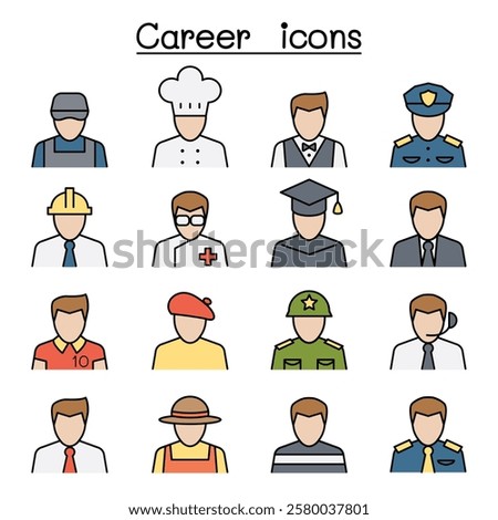 Career, Profession and Occupation icon set in color line style